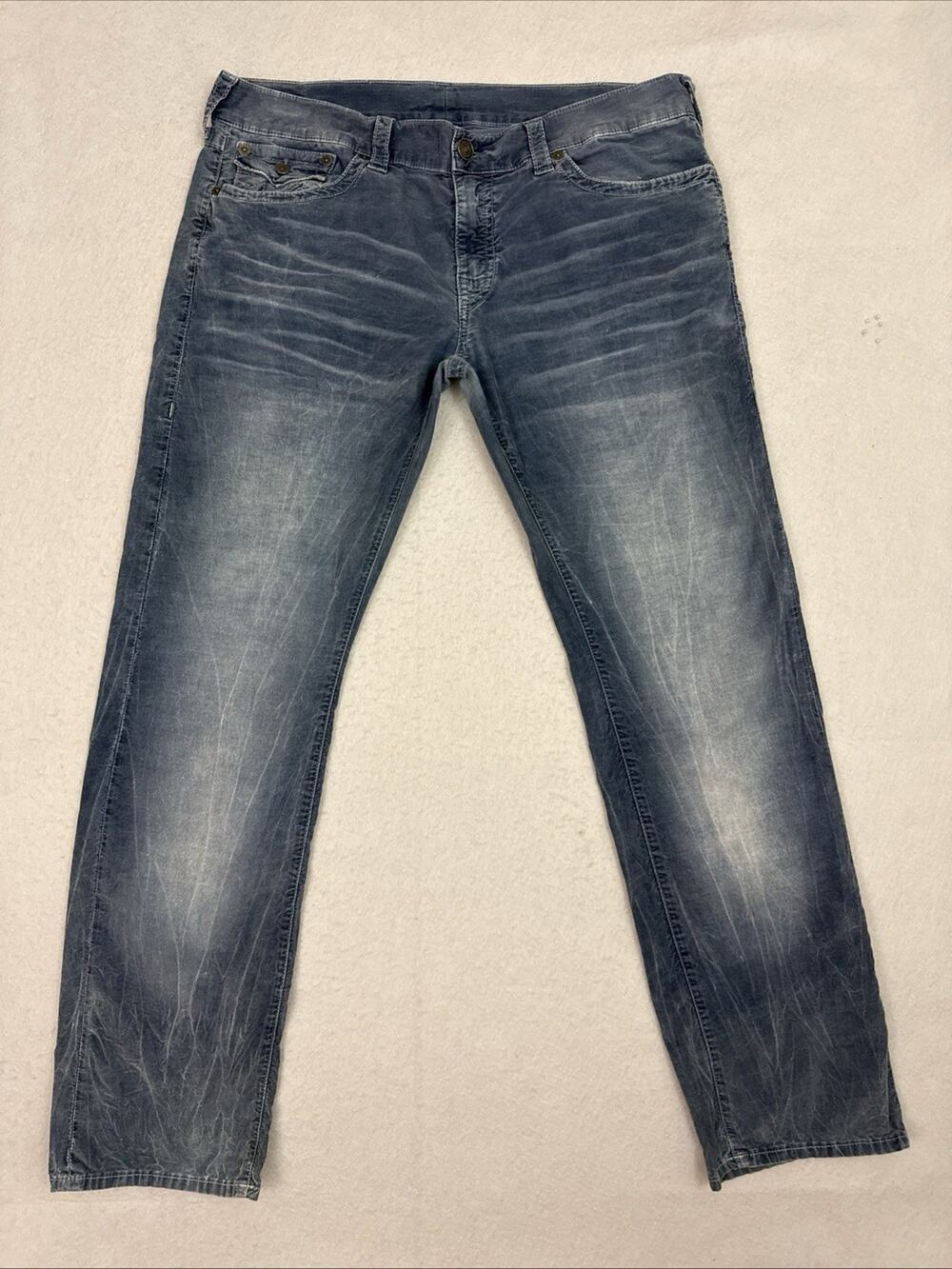 True Religion Jeans Mens 38 Blue Micro Corduroy Ricky Flaps Relaxed Straight VTG